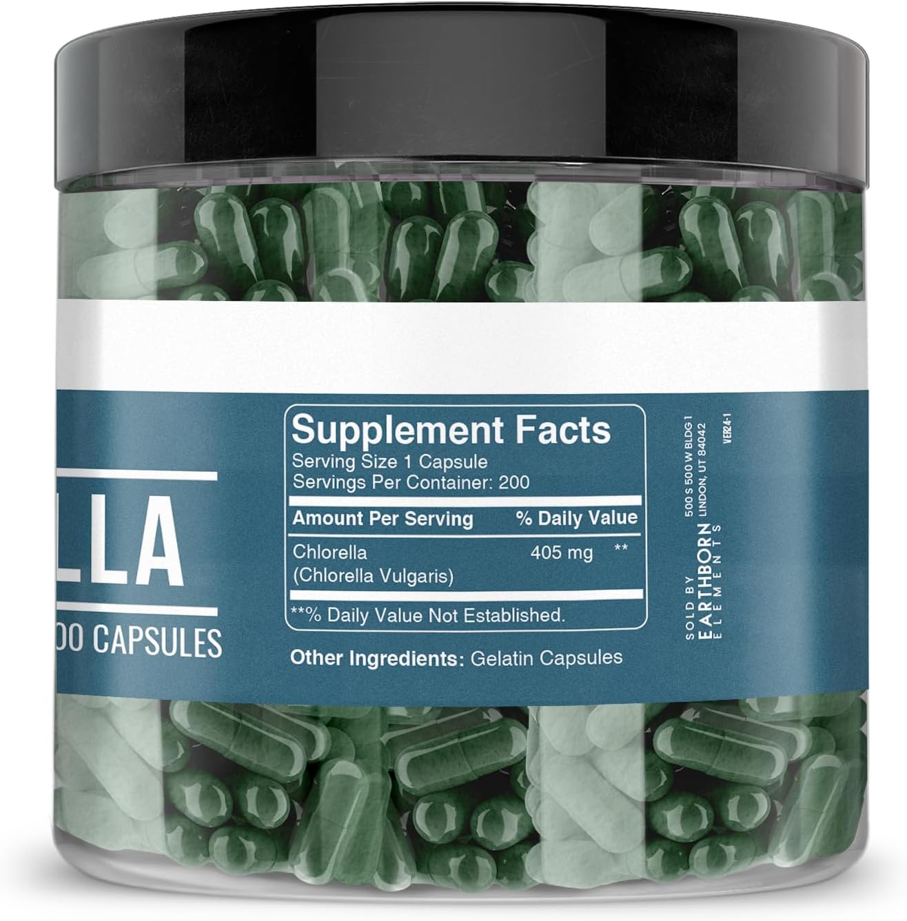 200 Pure & Undiluted Chlorella Capsules by Earthborn Elements - No Additives