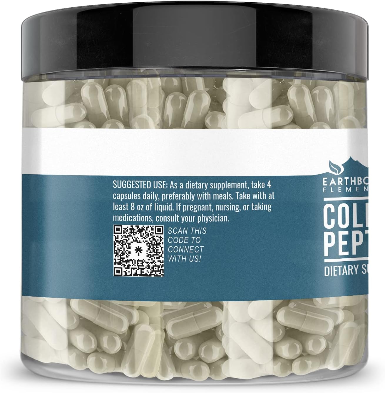 200 Pure & Undiluted Collagen Peptide Capsules by Earthborn Elements, Additive-Free