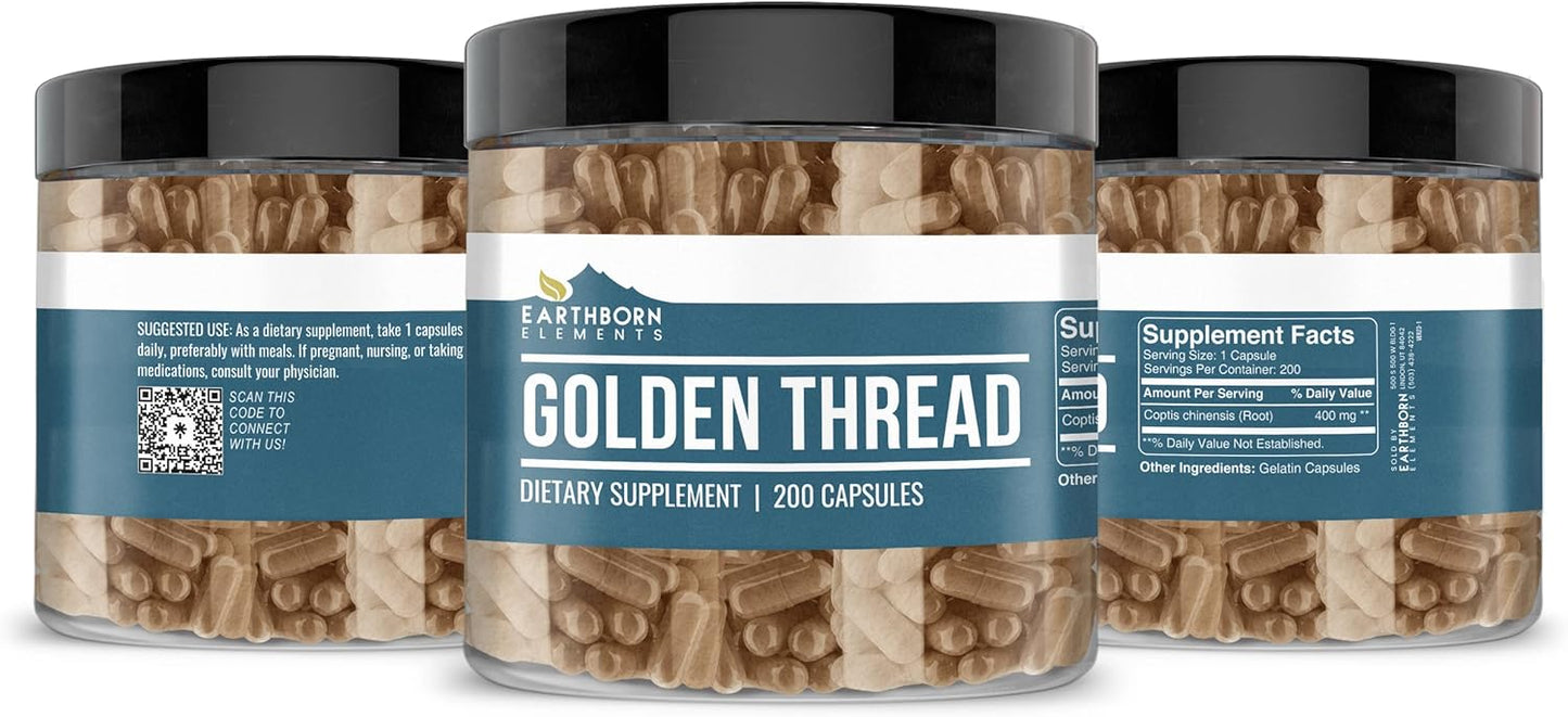 200 Pure & Undiluted Golden Thread Capsules by Earthborn Elements - Additive-Free