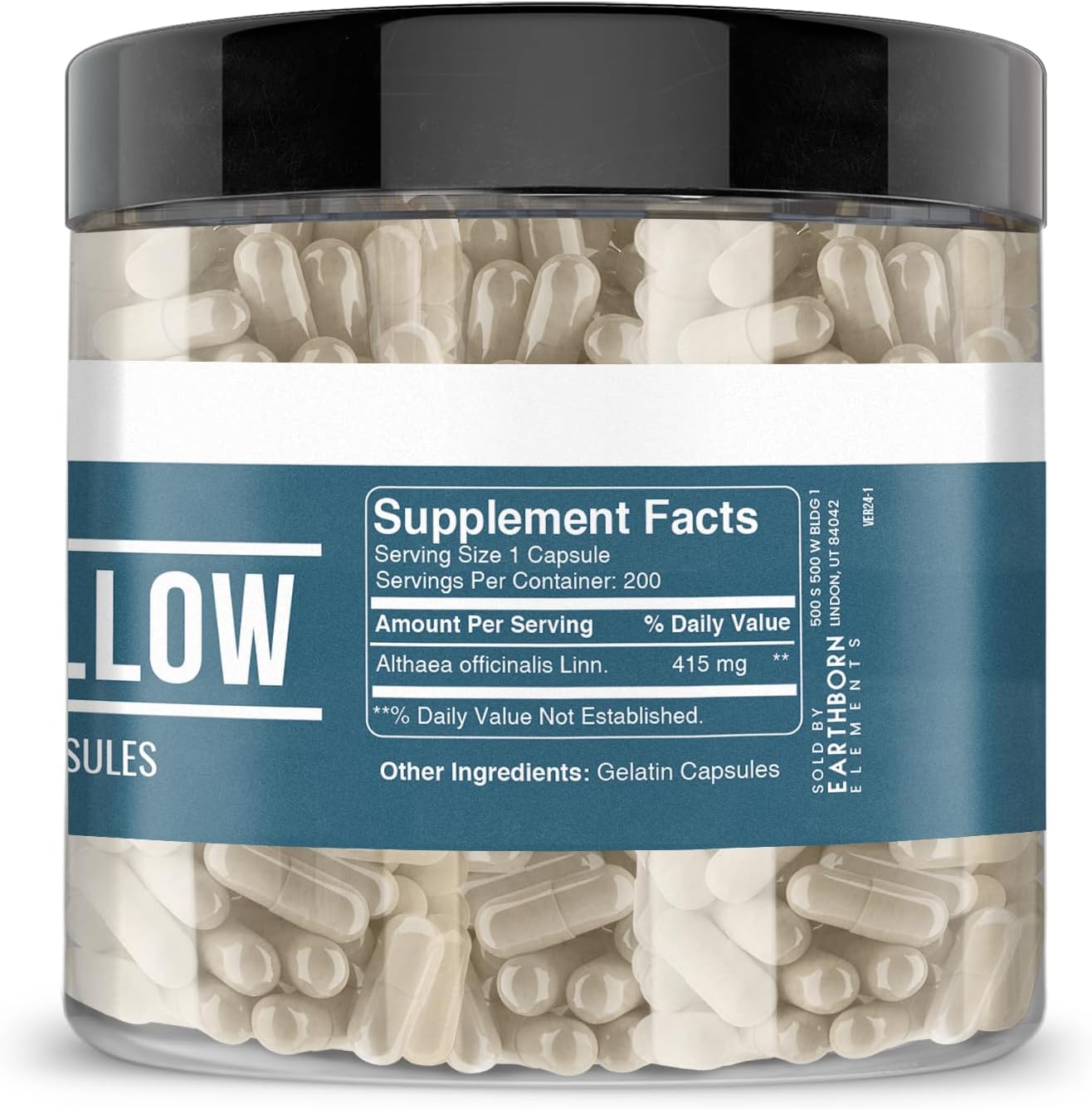 200 Pure & Undiluted Marshmallow Root Capsules by Earthborn Elements - Additive-Free
