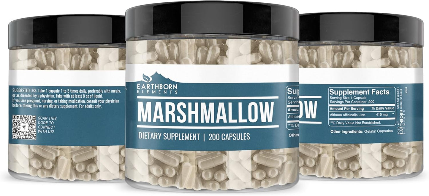 200 Pure & Undiluted Marshmallow Root Capsules by Earthborn Elements - Additive-Free