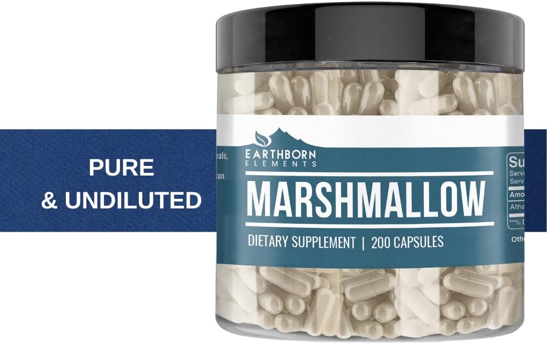 200 Pure & Undiluted Marshmallow Root Capsules by Earthborn Elements - Additive-Free