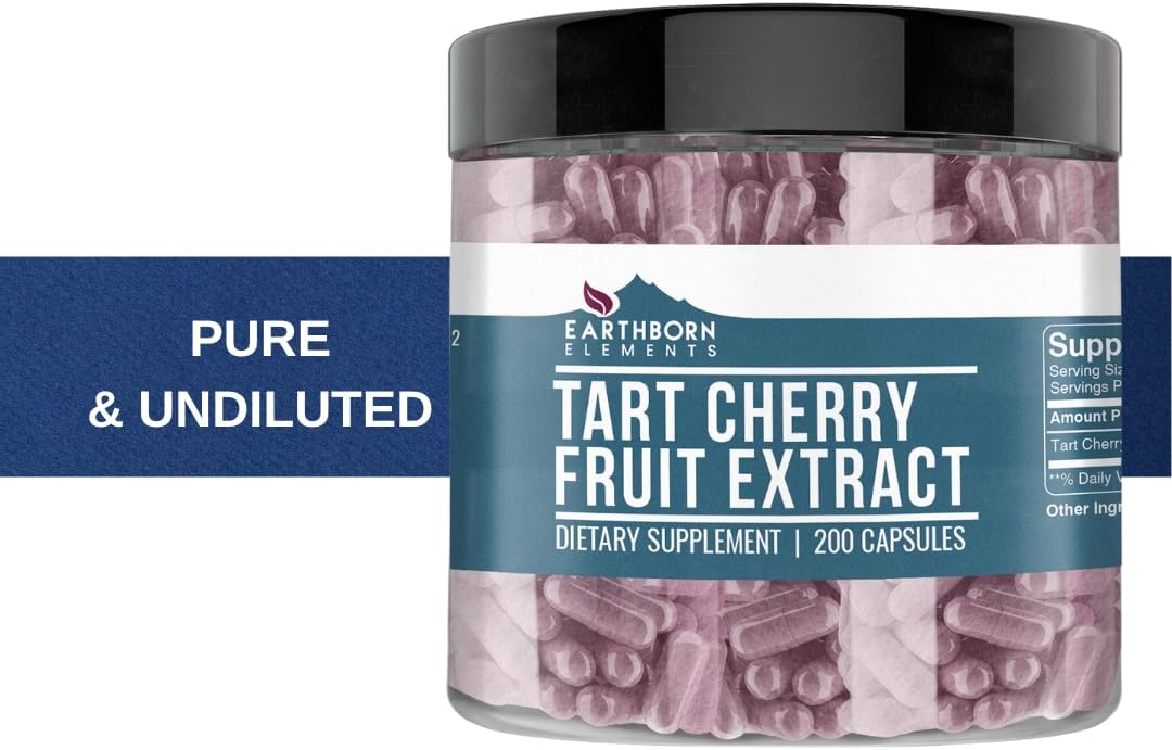 200 Pure & Undiluted Tart Cherry Extract Capsules by Earthborn Elements, No Additives Included