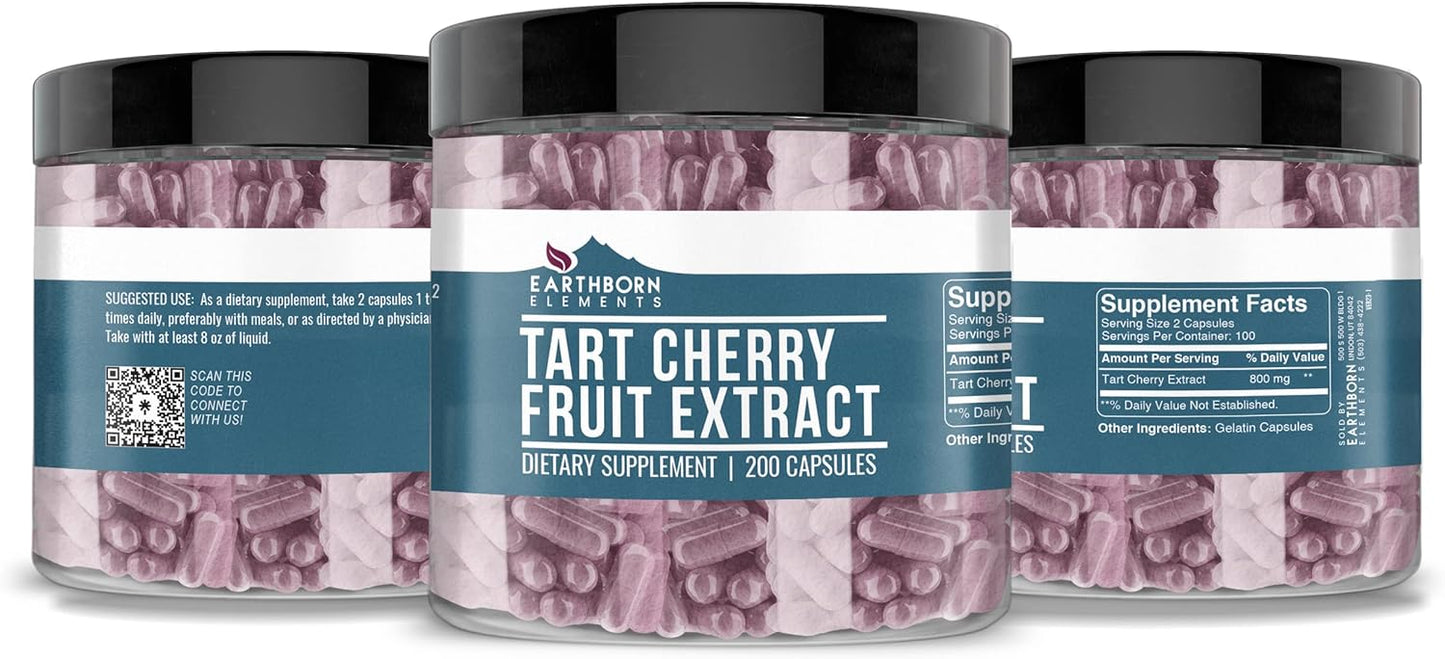 200 Pure & Undiluted Tart Cherry Extract Capsules by Earthborn Elements, No Additives Included
