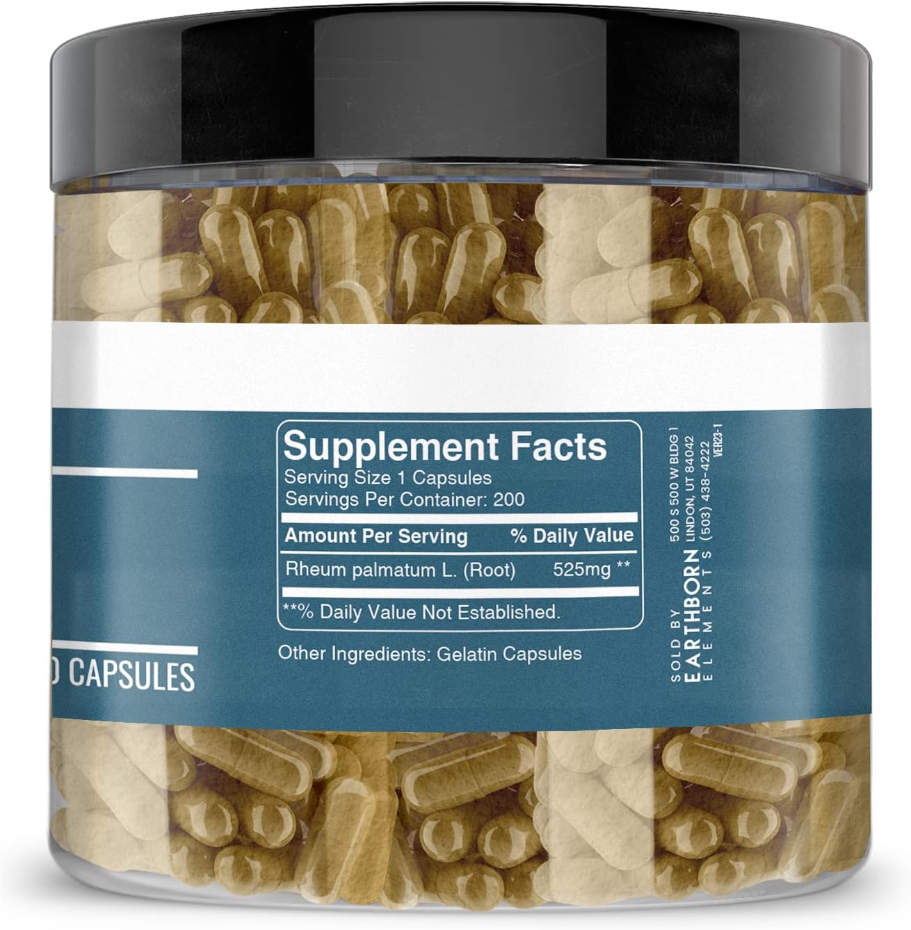 200 Pure & Undiluted Turkey Rhubarb Extract Capsules by Earthborn Elements, Additive-Free