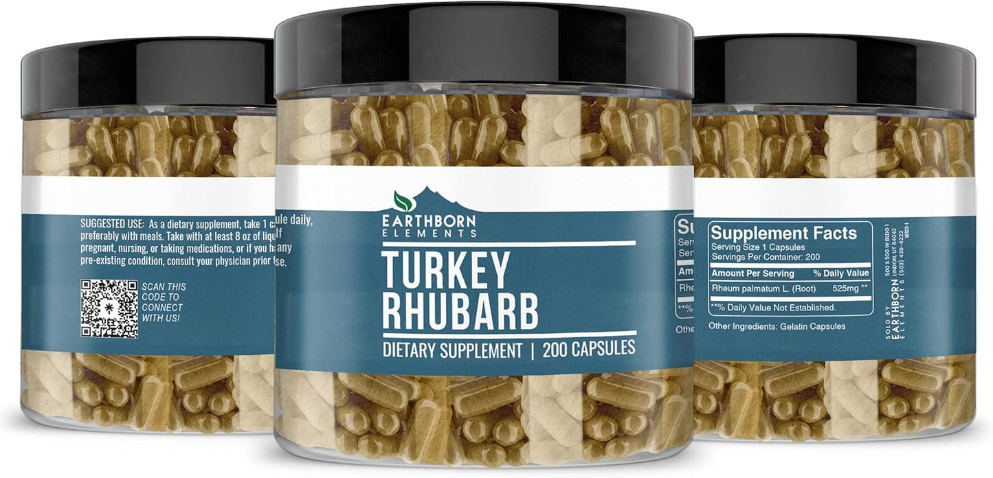 200 Pure & Undiluted Turkey Rhubarb Extract Capsules by Earthborn Elements, Additive-Free