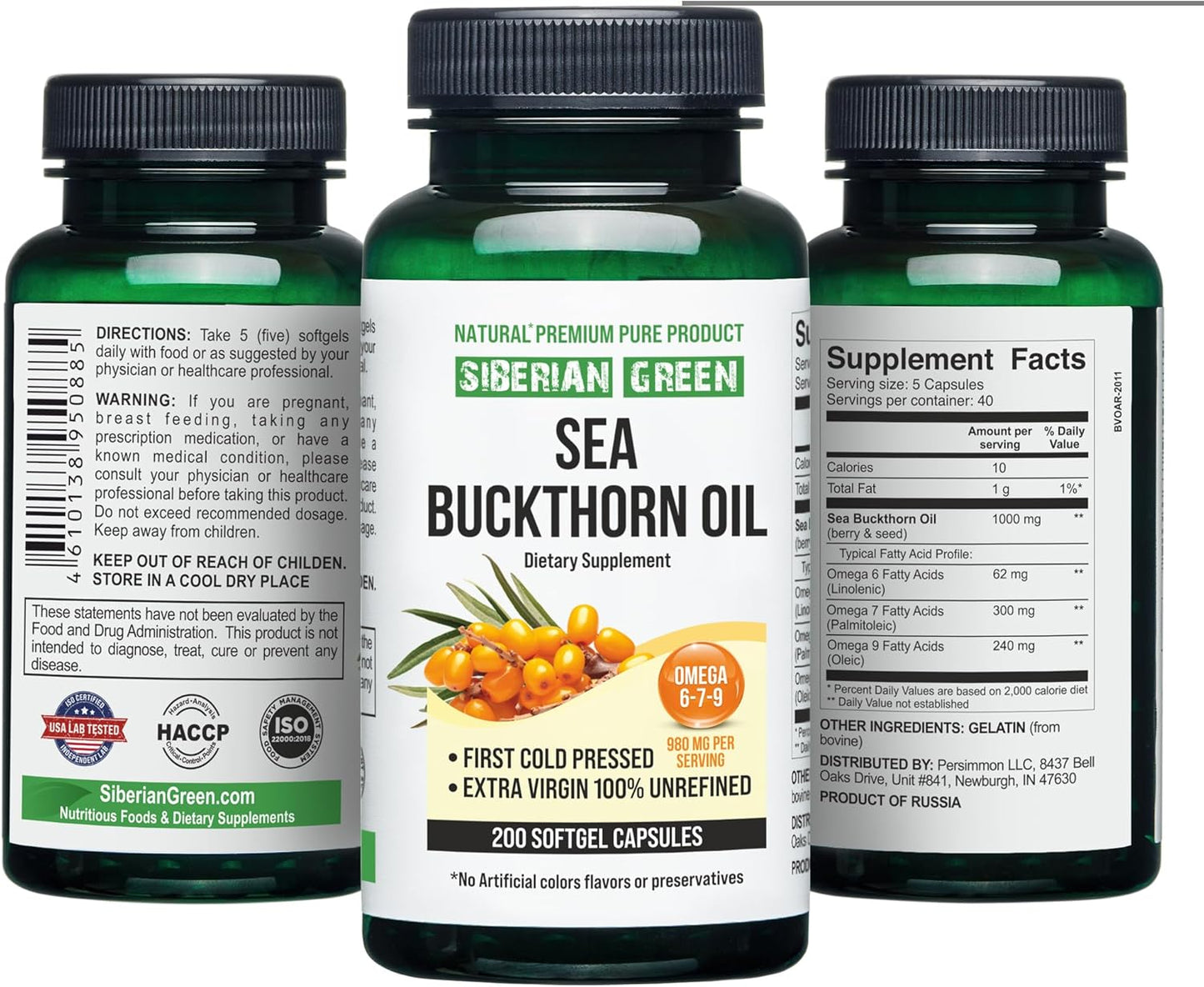 200 Softgel Siberian Sea Buckthorn Oil Capsules | Cold Pressed Unrefined from Wild-harvested Berries | Gluten Free Non-GMO Omega 7 Supplement - BoostGo Australia