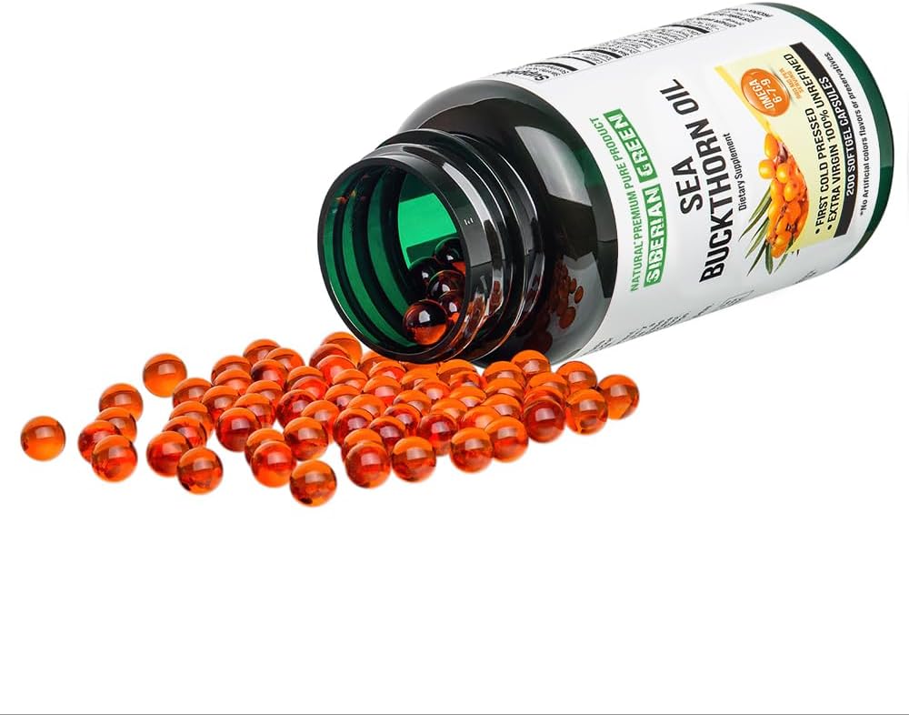 200 Softgel Siberian Sea Buckthorn Oil Capsules | Cold Pressed Unrefined from Wild-harvested Berries | Gluten Free Non-GMO Omega 7 Supplement - BoostGo Australia