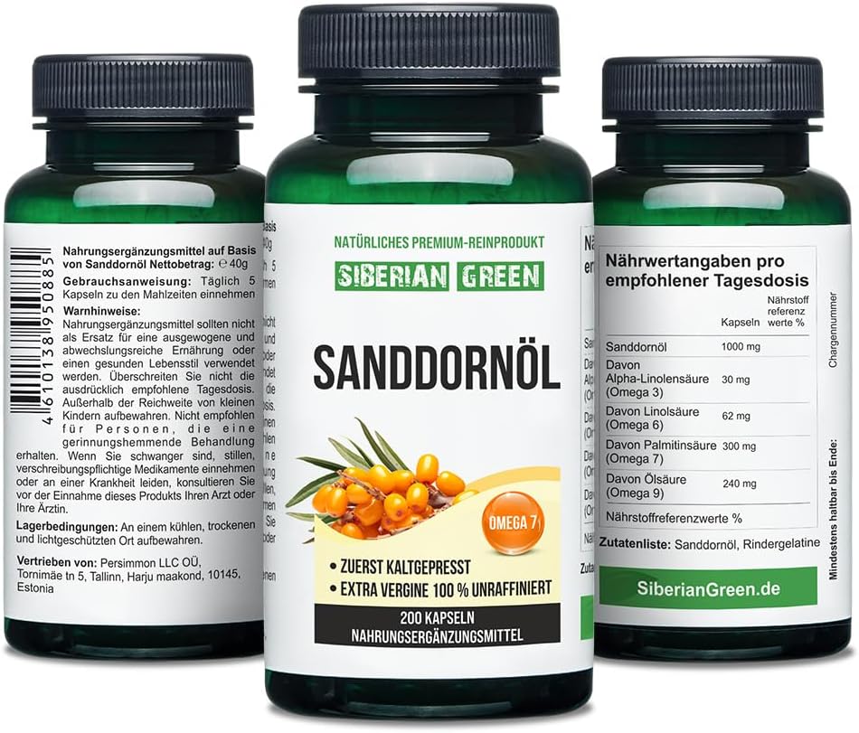 200 Softgel Siberian Sea Buckthorn Oil Capsules | Cold Pressed Unrefined from Wild-harvested Berries | Gluten Free Non-GMO Omega 7 Supplement - BoostGo Australia