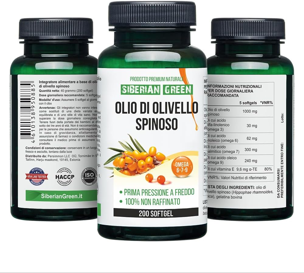 200 Softgel Siberian Sea Buckthorn Oil Capsules | Cold Pressed Unrefined from Wild-harvested Berries | Gluten Free Non-GMO Omega 7 Supplement - BoostGo Australia