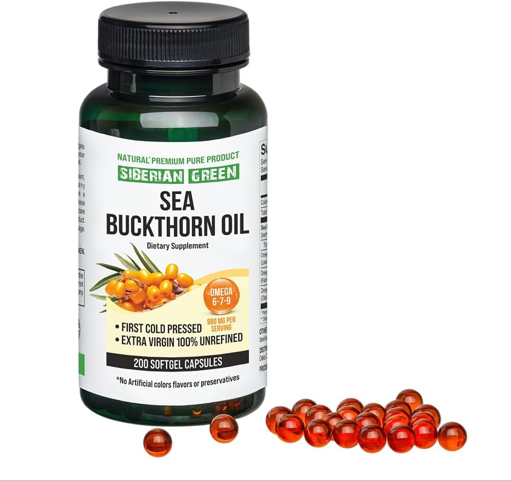 200 Softgel Siberian Sea Buckthorn Oil Capsules | Cold Pressed Unrefined from Wild-harvested Berries | Gluten Free Non-GMO Omega 7 Supplement - BoostGo Australia