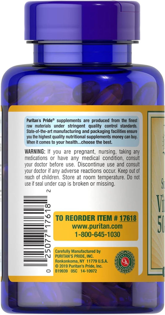 200 Softgels of Puritan's Pride Vitamin D3 50mcg (2,000 IU) for Immune Health & Bone Support (Pack of 2)