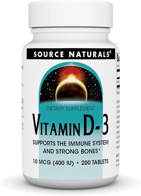 200 Tablets Source Naturals Vitamin D-3 400 IU Supplement for Bone Health and Immune Support