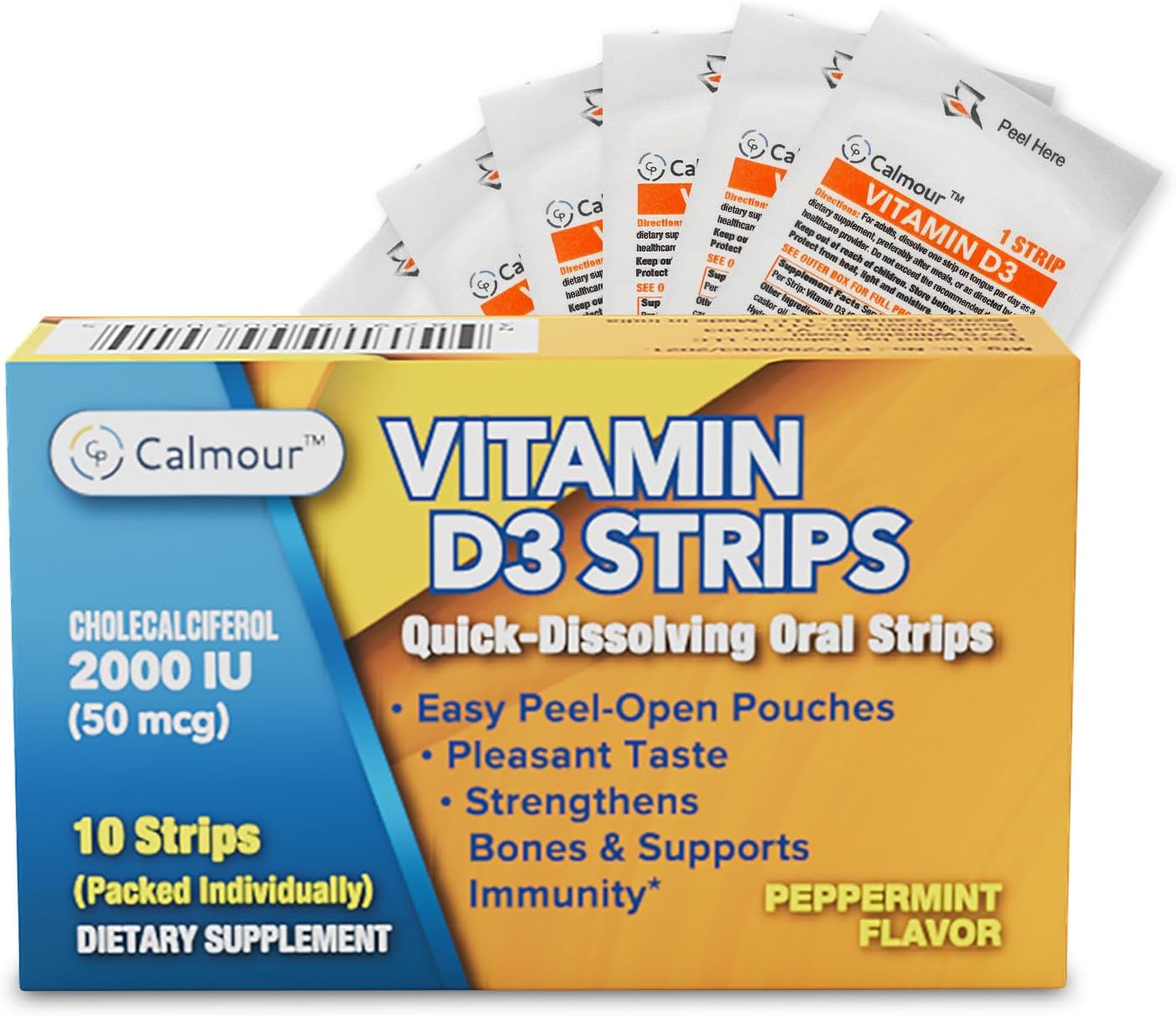 2000 IU Vitamin D3 Oral Strips Peppermint Flavor 10 Pack - Immunity & Mental Focus Boost