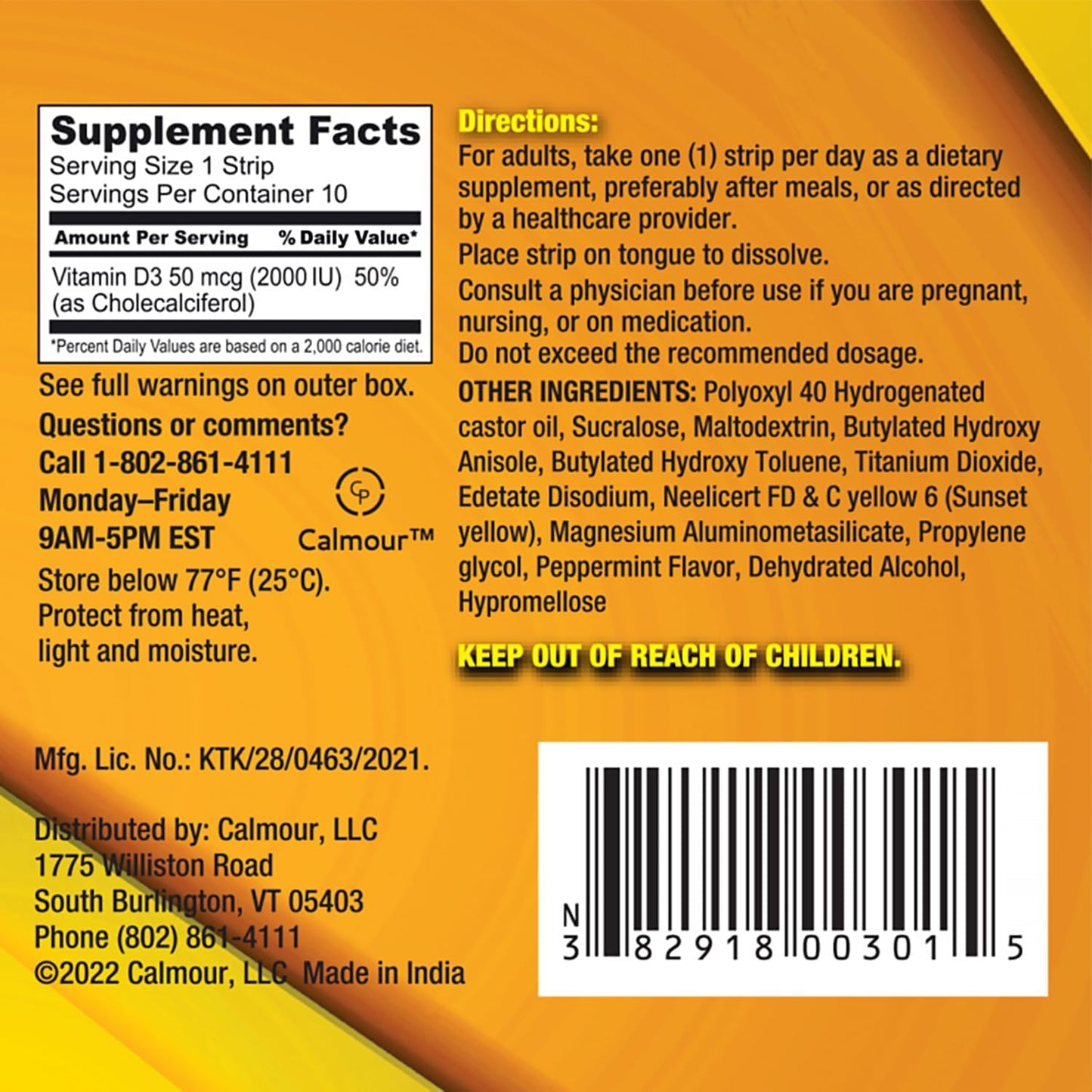 2000 IU Vitamin D3 Oral Strips Peppermint Flavor 10 Pack - Immunity & Mental Focus Boost