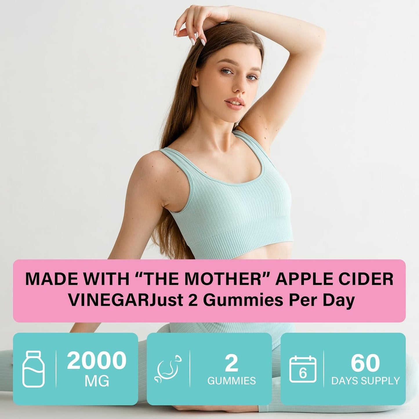 2000mg Apple Cider Vinegar Gummies with Probiotics & Vitamin B12 for Metabolism & Digestion - 120 Sugar Free, Vegan Gummies with Mother