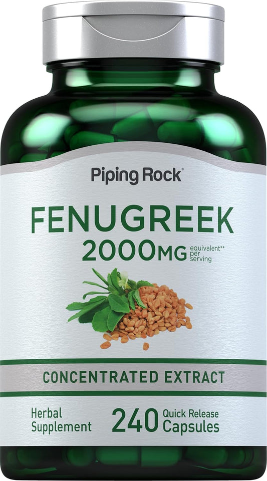 2000mg Fenugreek Seed Extract Capsules | 240 Pills | Non GMO, Gluten Free Supplement for Women & Men by Piping Rock