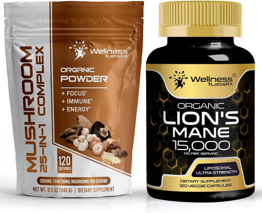 2000mg Lions Mane Mushroom Powder Capsules - Dietary Supplement for Cognitive Support - BoostGo Australia