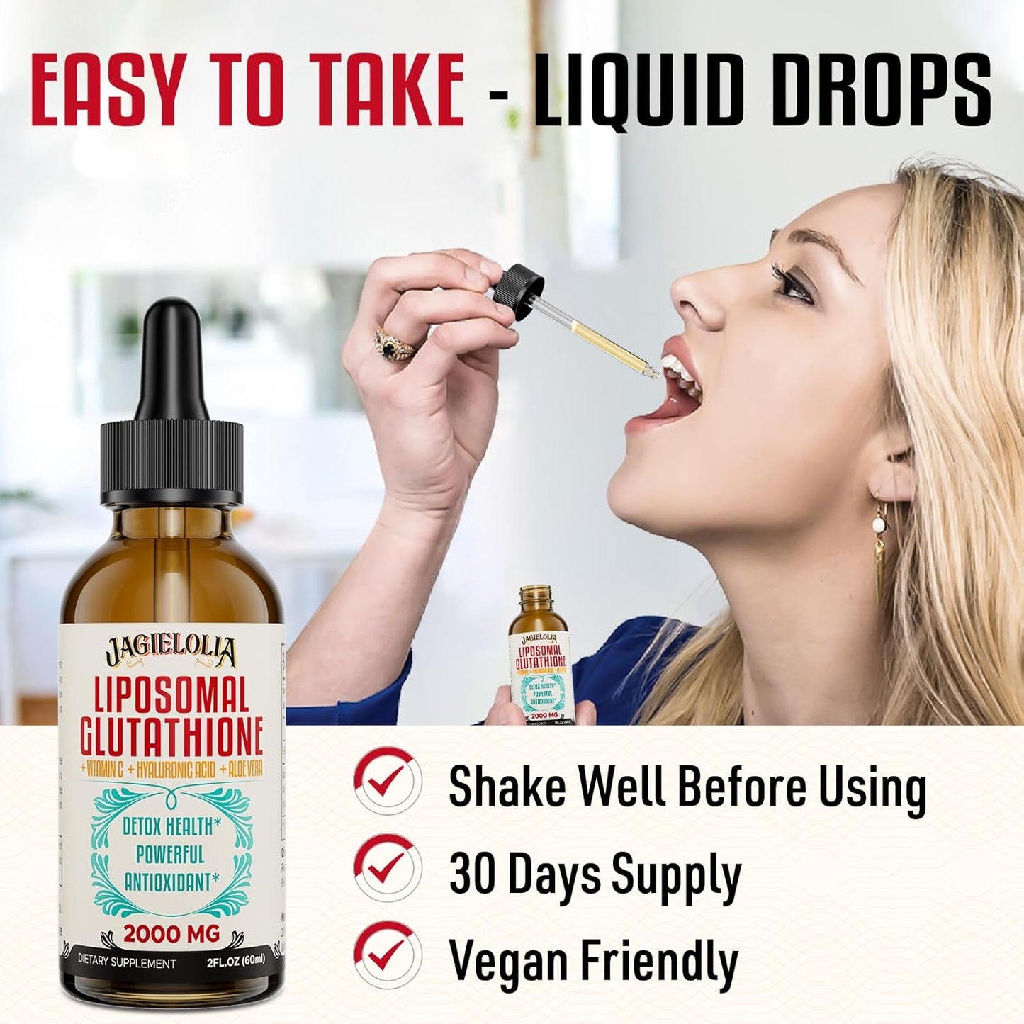 2000mg Liposomal Glutathione Liquid Drops for Liver Detox, Brain Function, Energy - 2 Fl.Oz