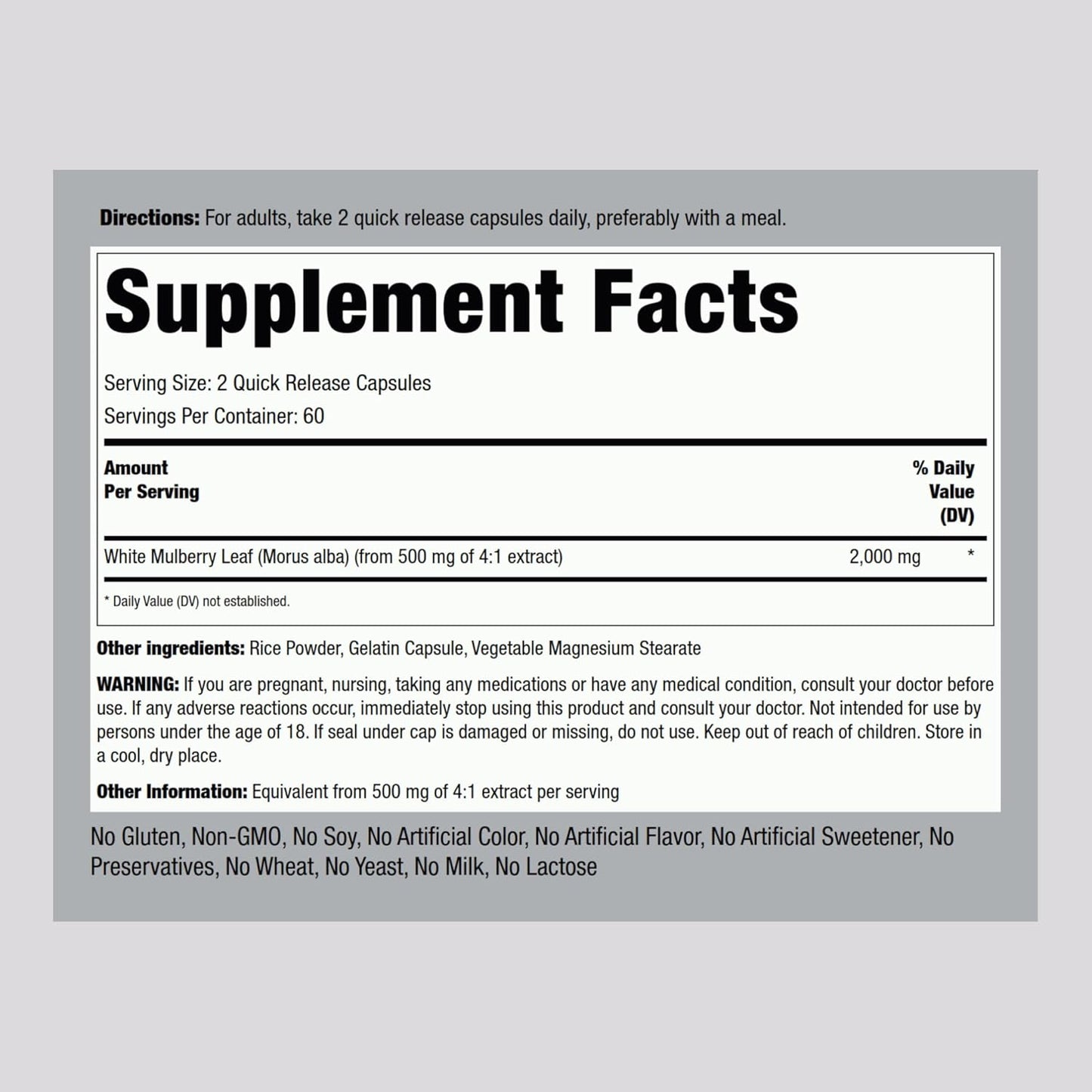 2000mg Mulberry Leaf Extract Capsules - 120 Count Herbal Supplement (Non-GMO, Gluten Free) by Piping Rock - BoostGo Australia