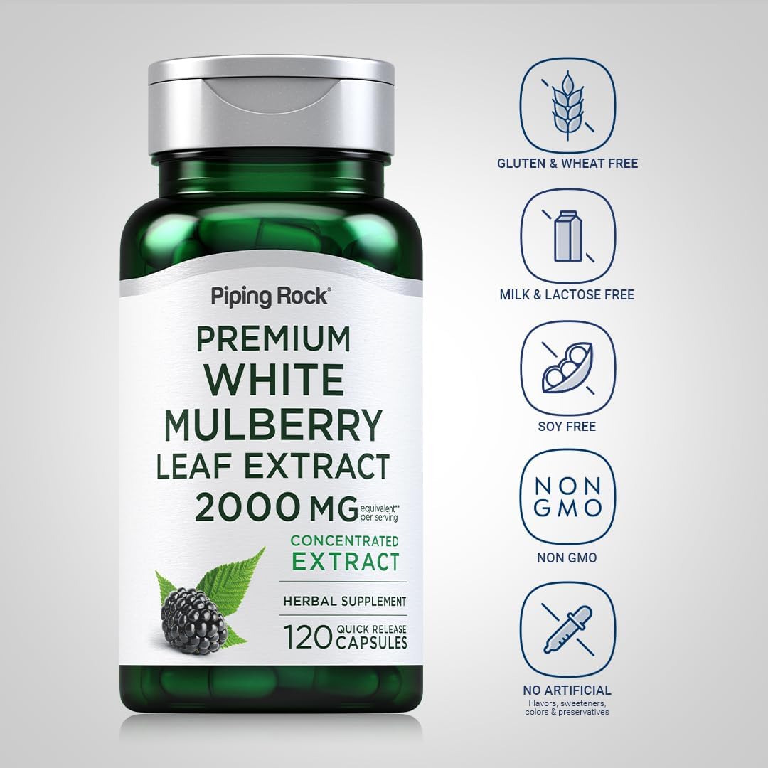 2000mg Mulberry Leaf Extract Capsules - 120 Count Herbal Supplement (Non-GMO, Gluten Free) by Piping Rock - BoostGo Australia