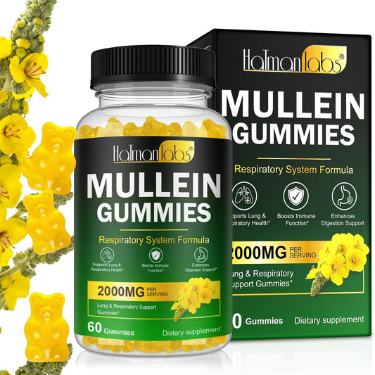 2000mg Mullein Leaf Gummies for Lung Detox, Respiratory & Immune Support - Vegan 60 Gummies with Quercetin, Bromelain, Elderberry & Marshmallow