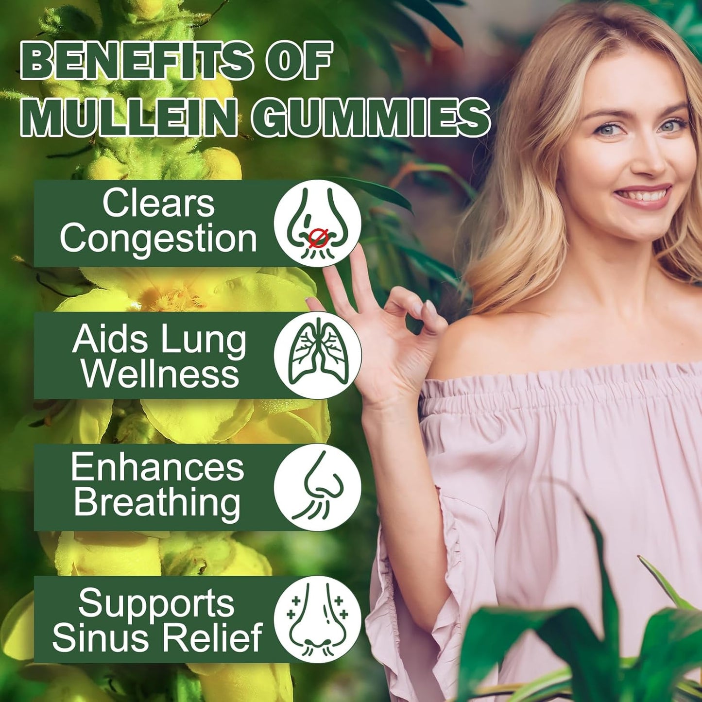 2000mg Mullein Leaf Gummies for Lung Detox, Respiratory & Immune Support - Vegan 60 Gummies with Quercetin, Bromelain, Elderberry & Marshmallow