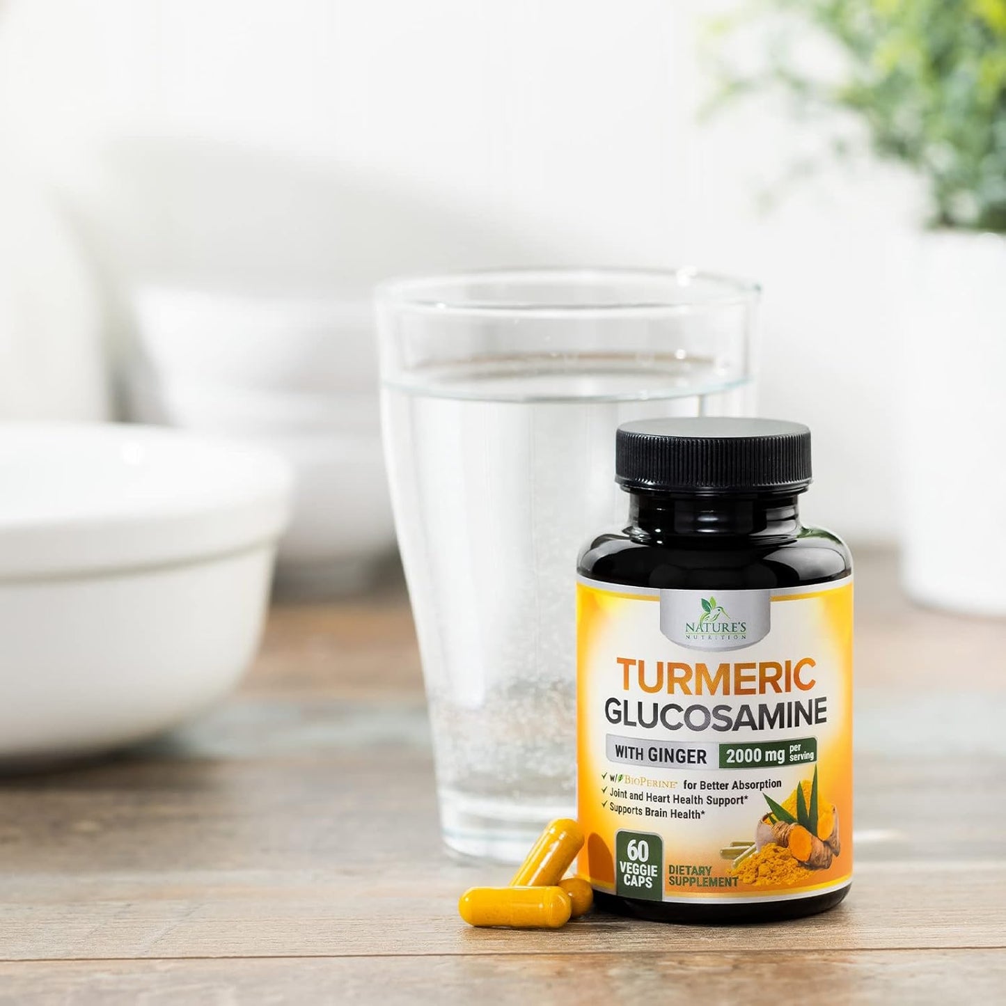 2000mg Turmeric Curcumin Supplement with Glucosamine, Chondroitin, Ginger & BioPerine - Joint Support - 60 Capsules - Non-GMO - Made in USA - BoostGo Australia