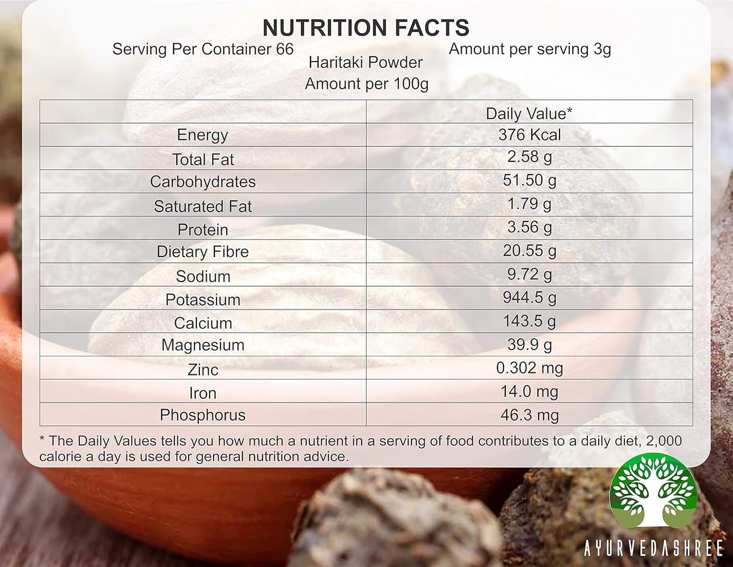 200g AYURVEDASHREE Terminalia Chebula Powder for Detox & Rejuvenation | Vata Balancer | Non-GMO, Gluten-Free, GMP Certified