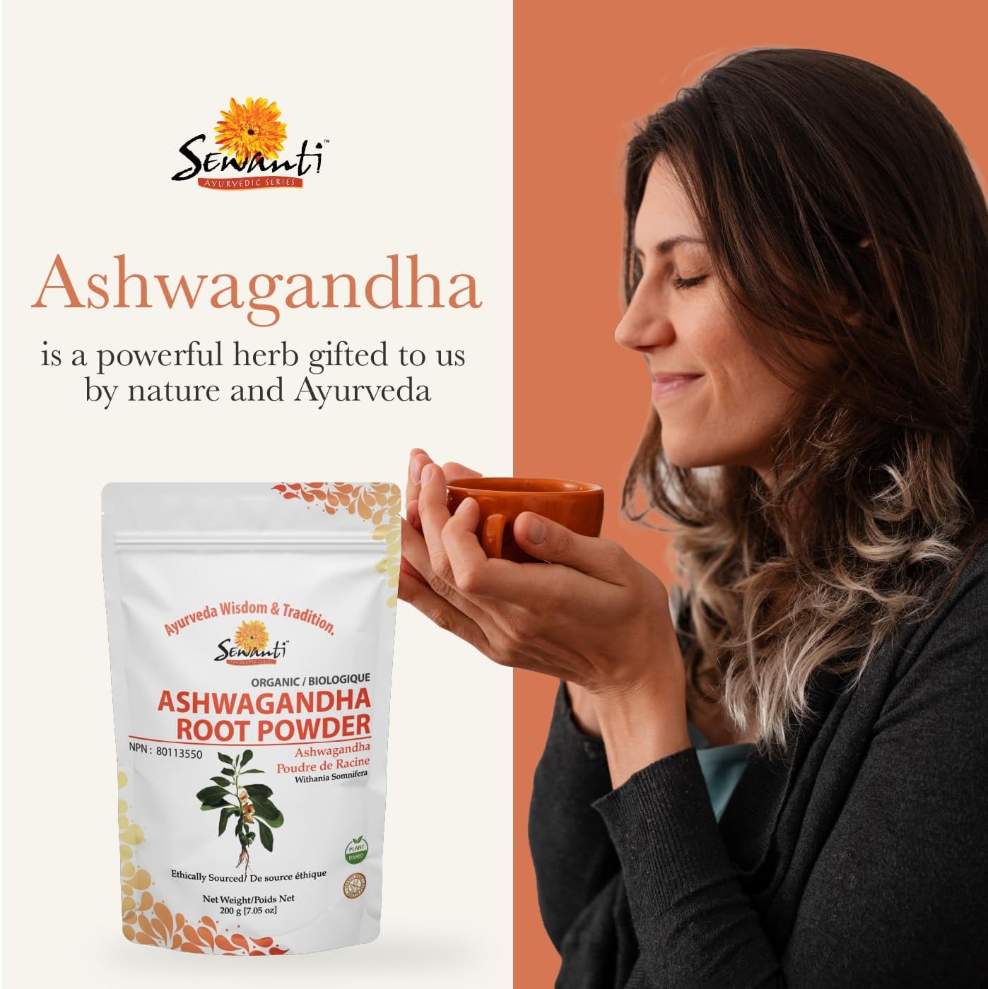 200g Sewanti Organic Ashwagandha Powder - NPN 80113550 for Stress Relief & Immune Support