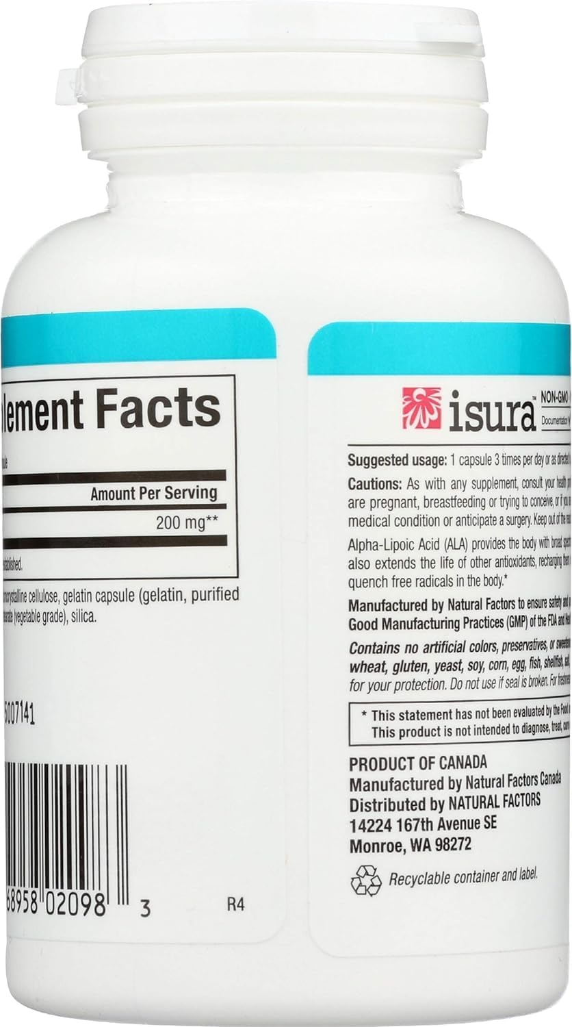 200mg Alpha-lipoic Acid Capsules - Natural Factors, 60 Count