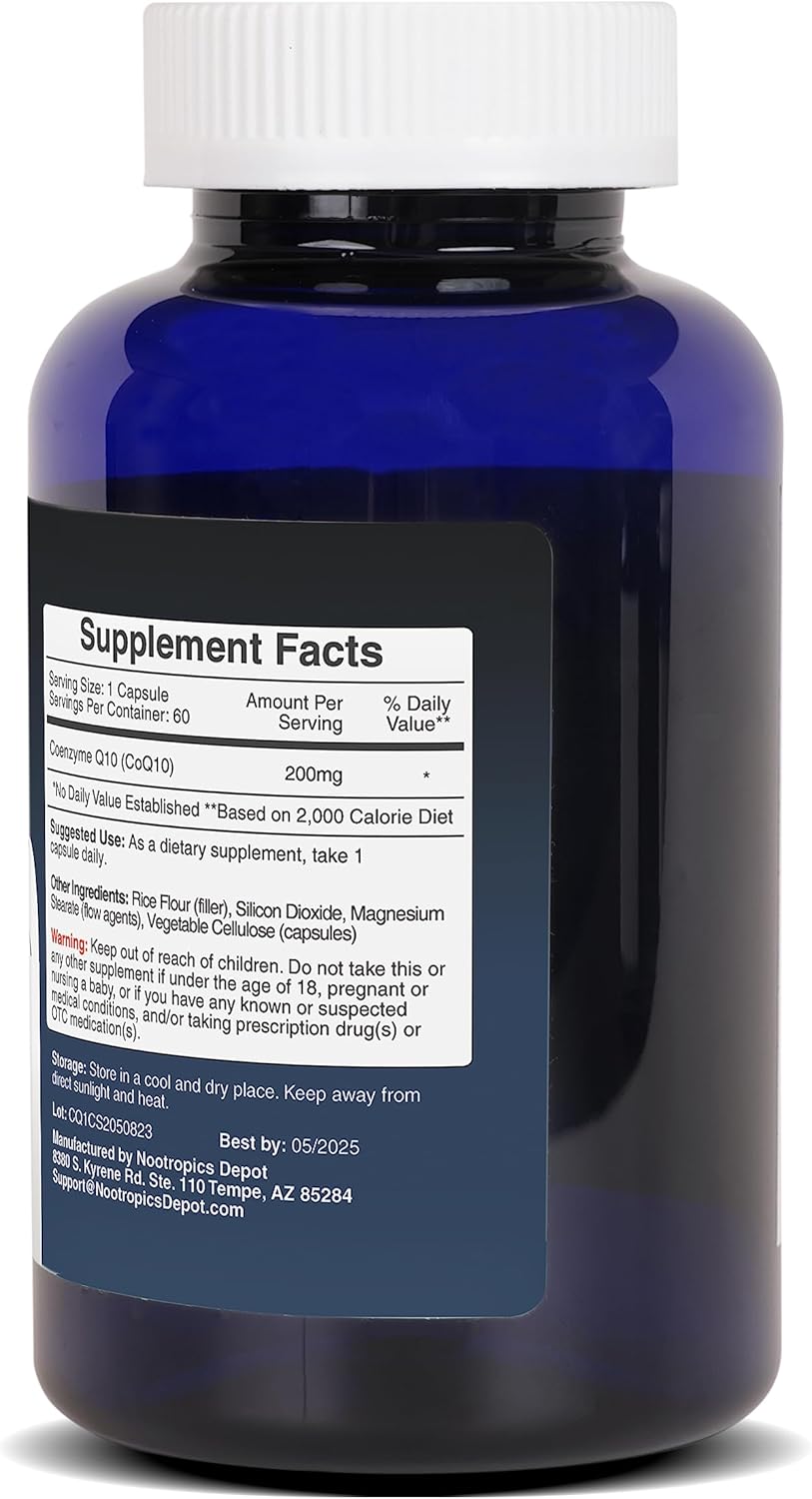 200mg CoEnzyme Q10 Capsules | 60 Count | Boost Energy, Brain Function & Cellular Health | Ubiquinone Supplement