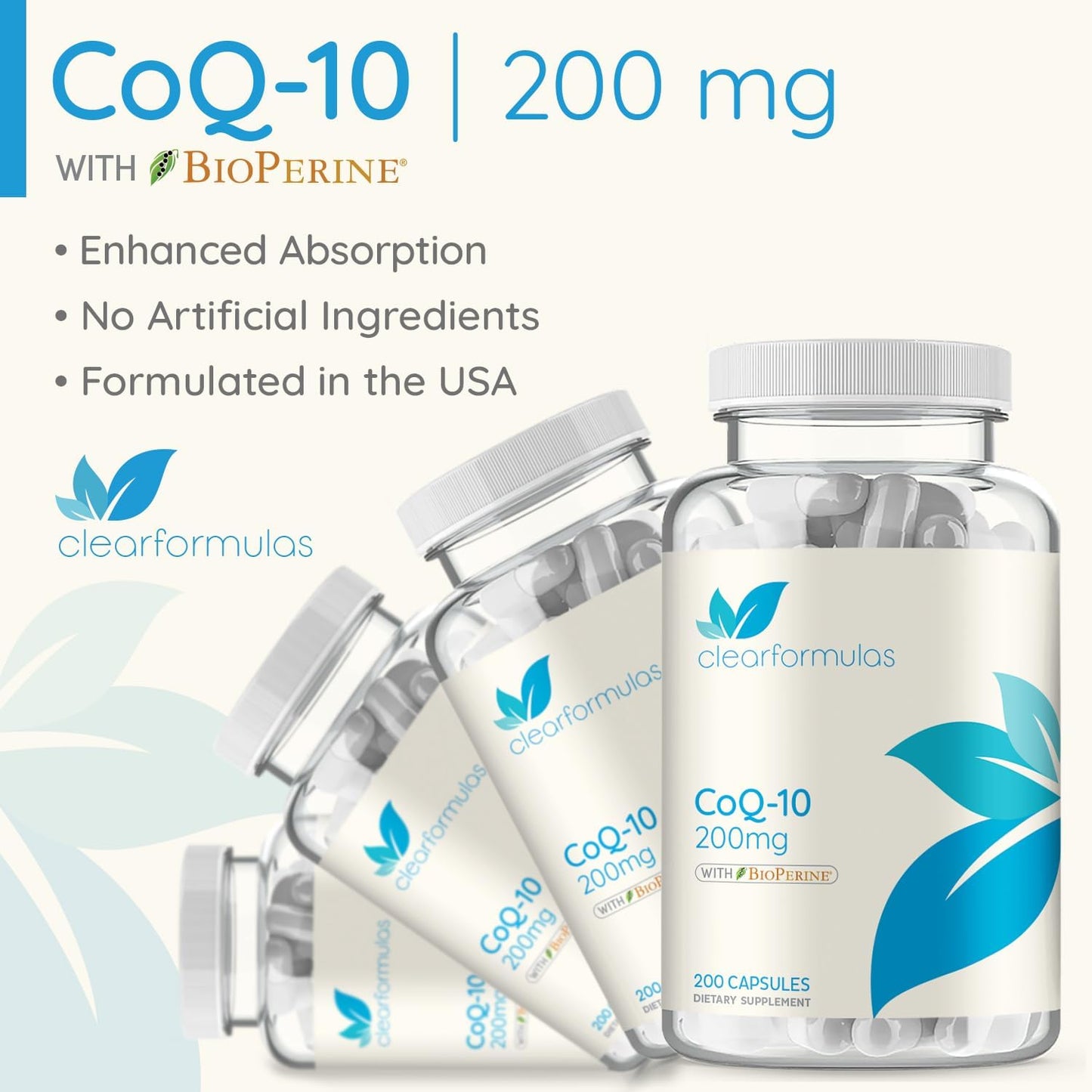 200mg CoQ10 with BioPerine for Heart Health & Anti-Aging - High Absorption Ubiquinone Capsules - 200 Servings