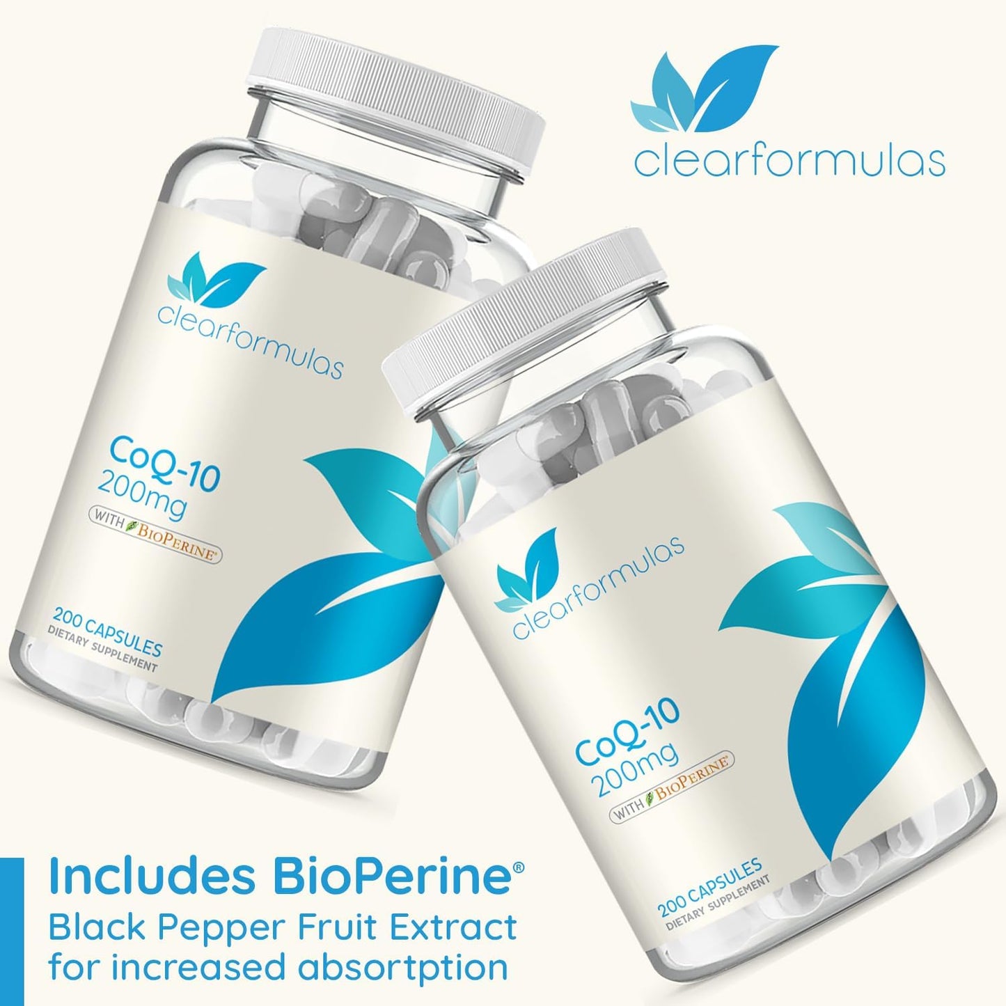 200mg CoQ10 with BioPerine for Heart Health & Anti-Aging - High Absorption Ubiquinone Capsules - 200 Servings
