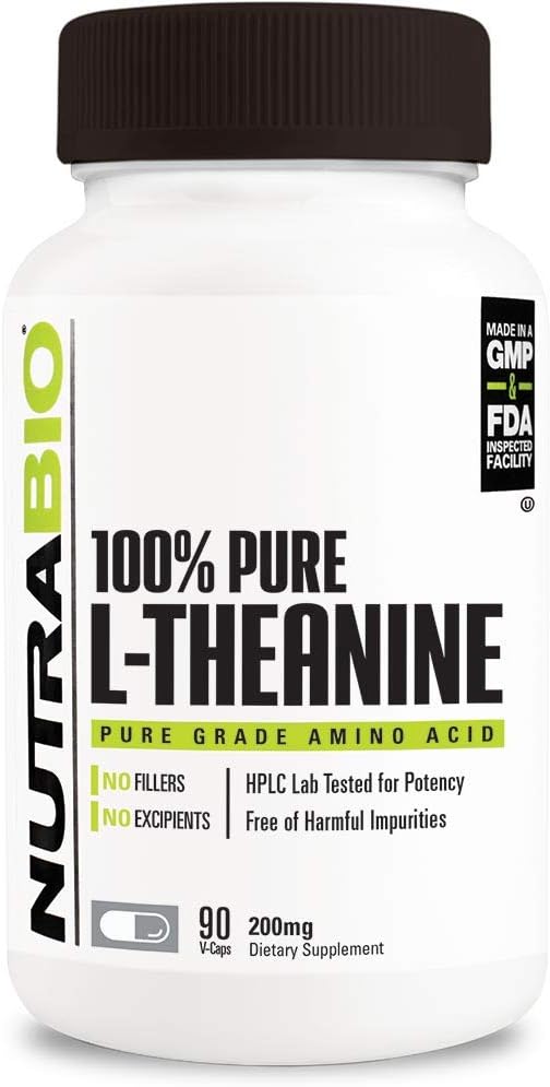 200mg NutraBio L-Theanine Supplement - Supports Relaxation, Promotes Calmness - 90 Capsules