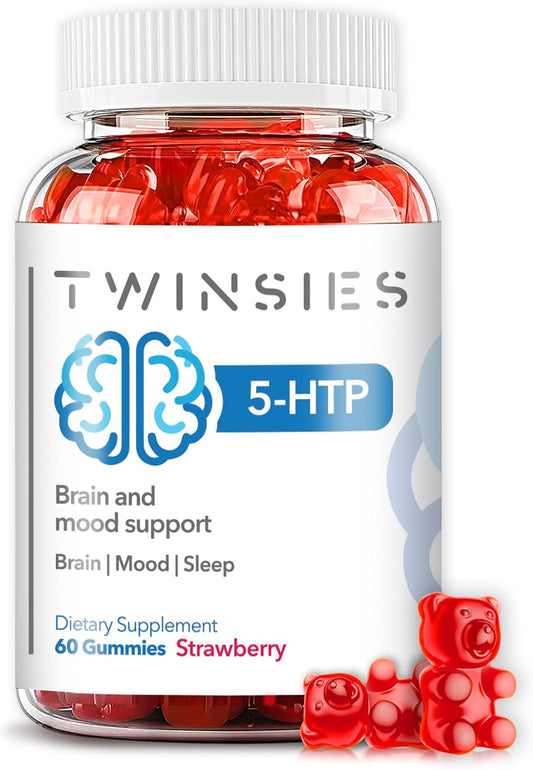 200mg Twinsies 5-HTP Gummies with L-Tryptophan: Brain, Mood, and Sleep Support - 60 Strawberry Gummies