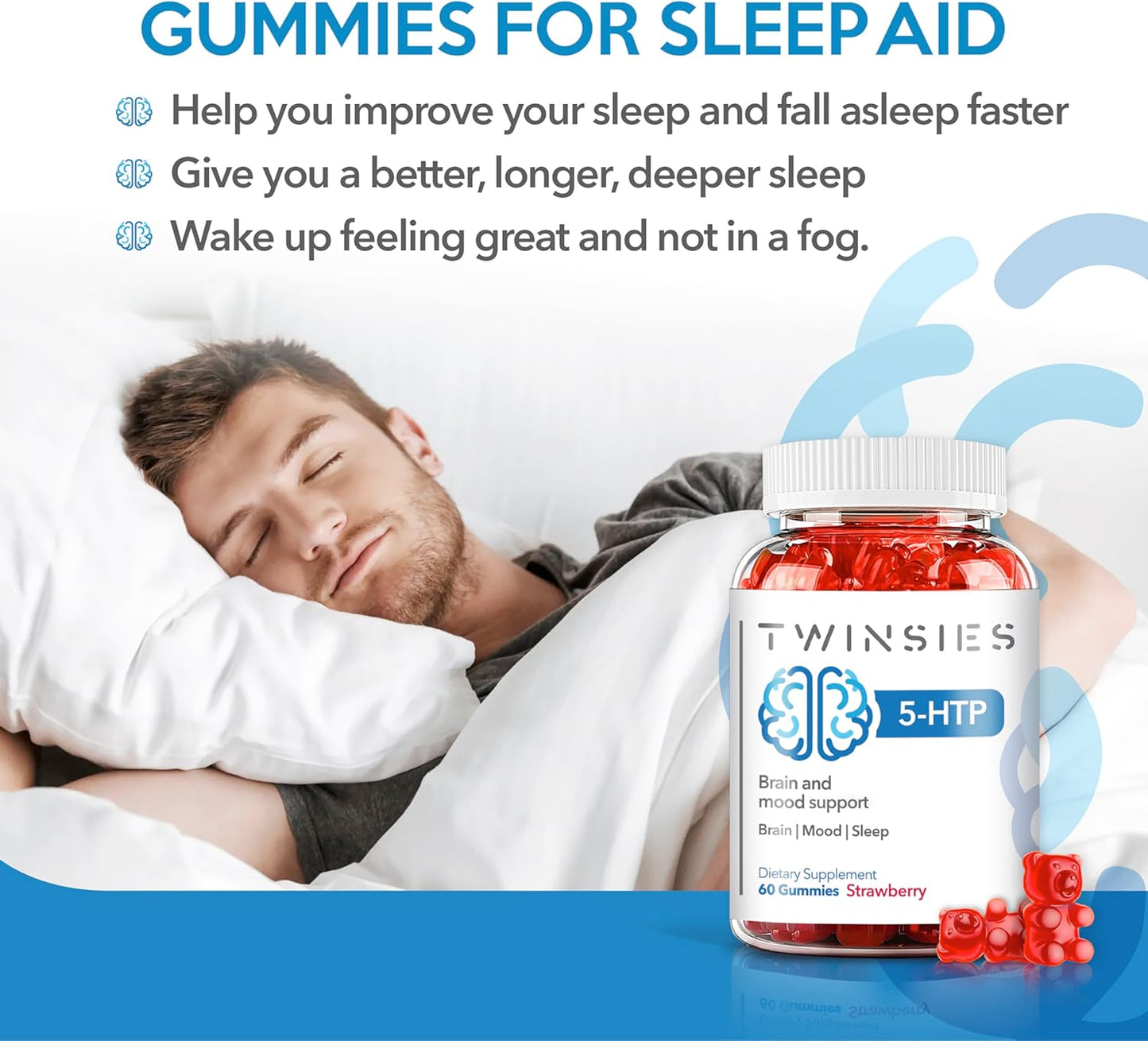 200mg Twinsies 5-HTP Gummies with L-Tryptophan: Brain, Mood, and Sleep Support - 60 Strawberry Gummies