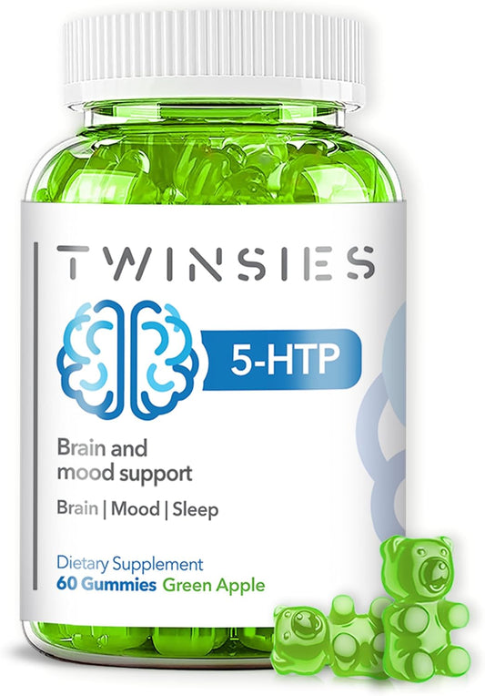 200mg Twinsies 5-HTP Gummies with L-Tryptophan for Brain, Mood, and Sleep - 60 Green Apple Gummies