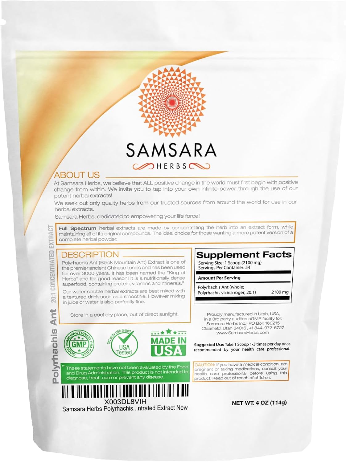 20:1 Concentrated Polyrhachis Black Ant Extract Powder - 4oz (114g) by Samsara Herbs