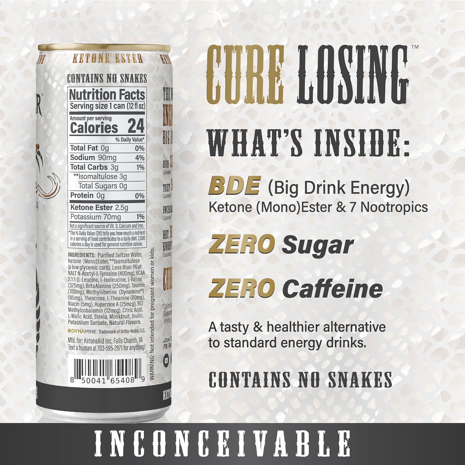 2023 KetoneAid SnakeWater Energy Drink with Ketone Ester and Nootropics for Boosting Focus | 12 Oz Can