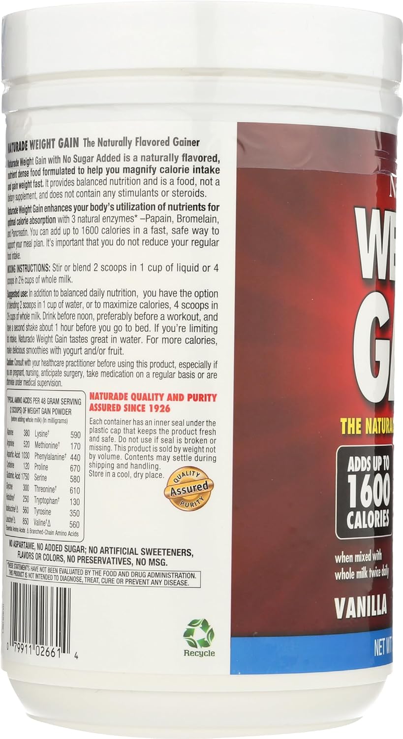 20.3 OZ NATURADE Sugar Free Weight Gain Powder - High Calorie Protein Supplement for Muscle Growth and Energy Boost