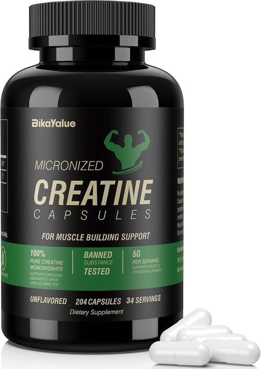 204 Micronized Creatine Monohydrate Capsules - Muscle, Strength, Performance & Recovery Supplement for Men and Women (34 Servings)