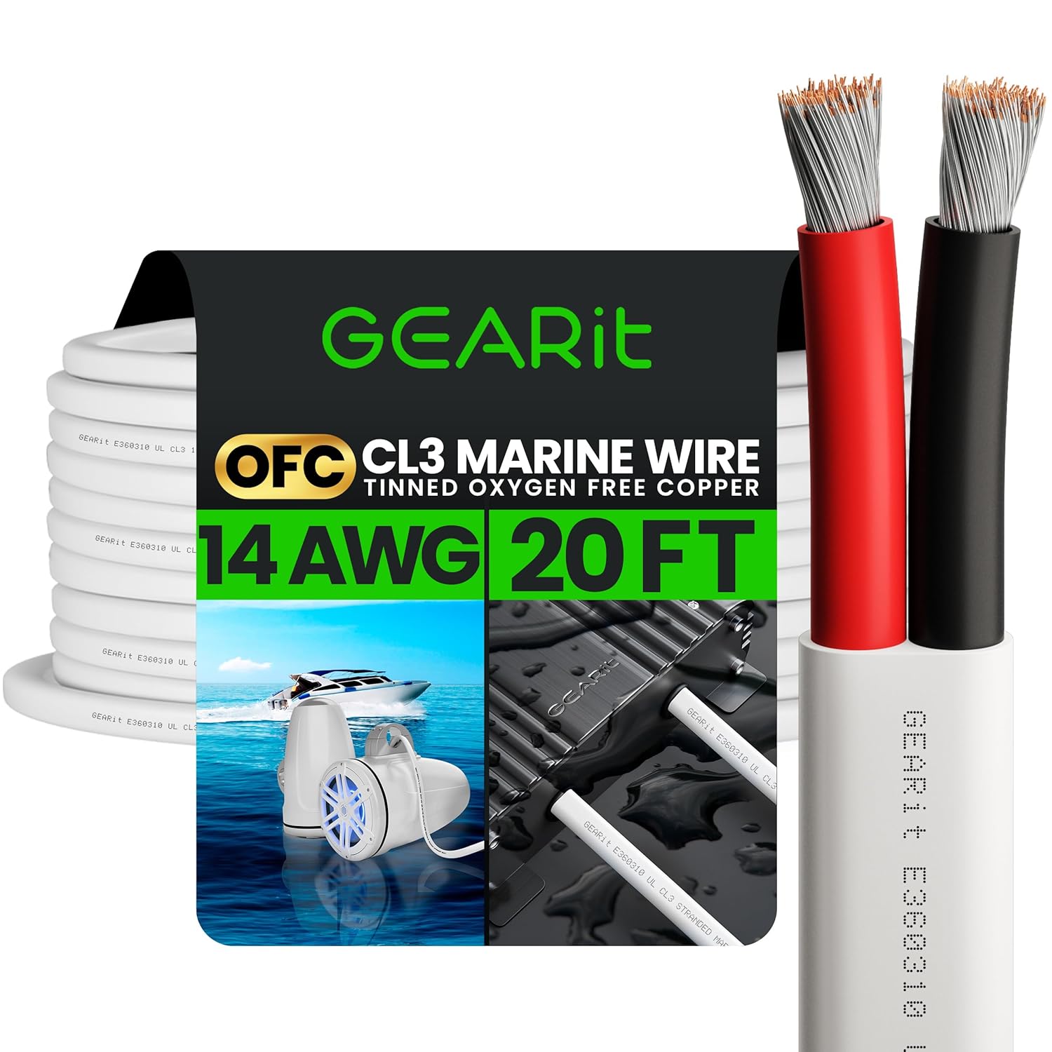20ft GEARit 14AWG Marine Wire - Tinned OFC Copper, Oxygen-Free Copper, White Cable