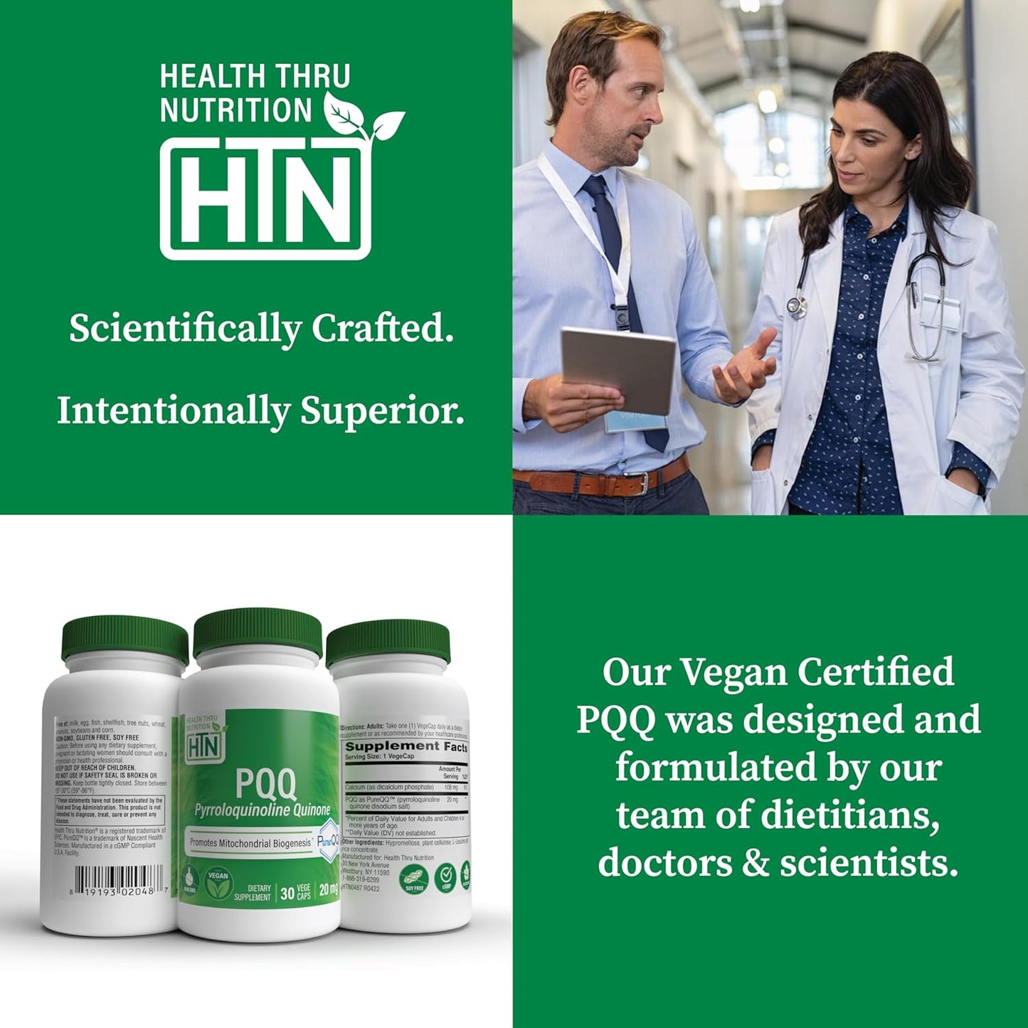 20mg PQQ Supplement for Mitochondrial Biogenesis | Certified Vegan | Non-GMO Gluten Soy Free | 30 Servings of PureQQ Capsules by Health Thru Nutrition