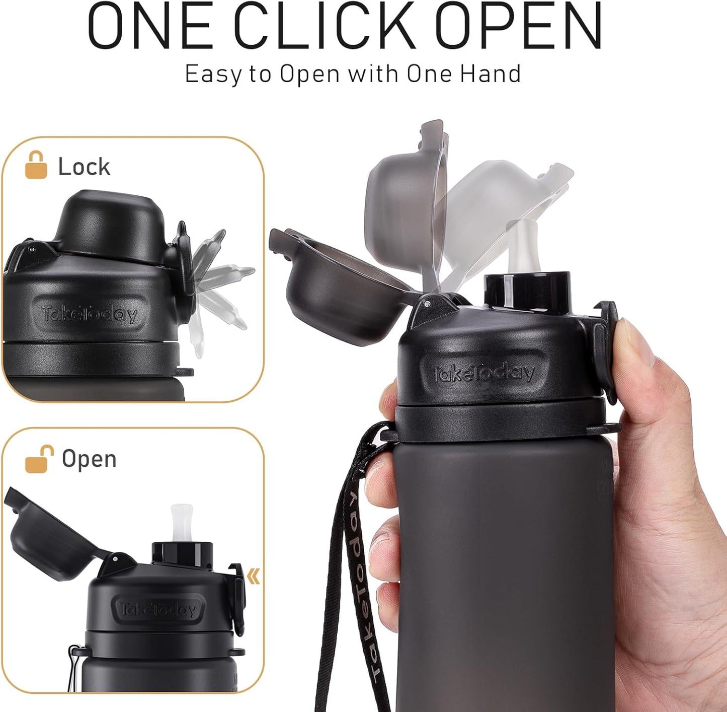 20oz Collapsible Water Bottle with Leak Proof Straw - BPA-Free Silicone Foldable Bottle for Travel, Cycling, Hiking - TakeToday