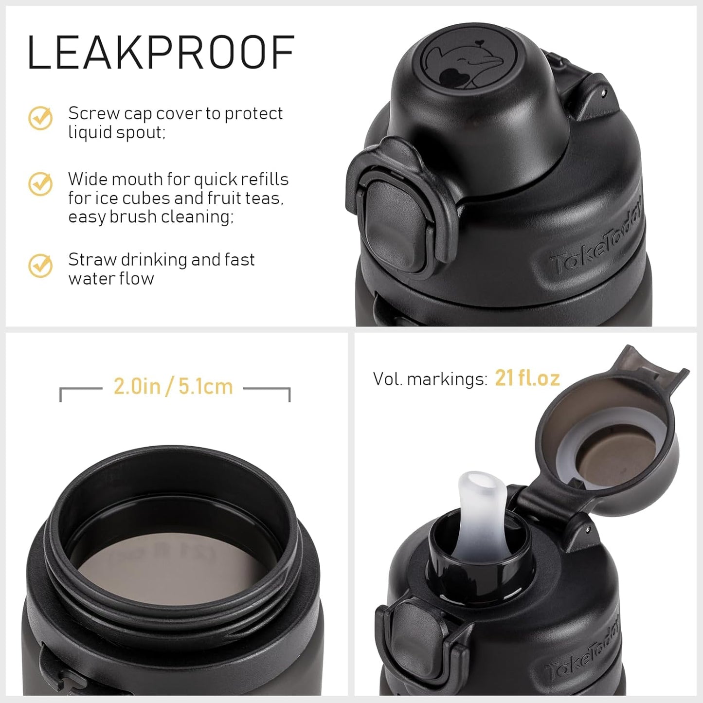 20oz Collapsible Water Bottle with Leak Proof Straw - BPA-Free Silicone Foldable Bottle for Travel, Cycling, Hiking - TakeToday