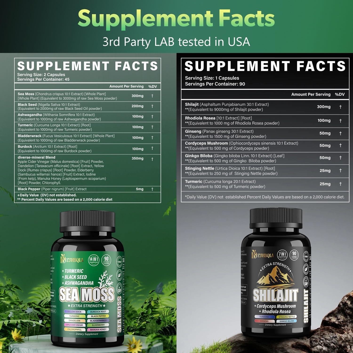 21-in-1 Sea Moss, Shilajit, and Herbal Supplement Bundle - 180 Capsules - Black Seed Oil, Ashwagandha, Turmeric, Rhodiola Rosea, Burdock, Bladderwrack - 90 Day Supply