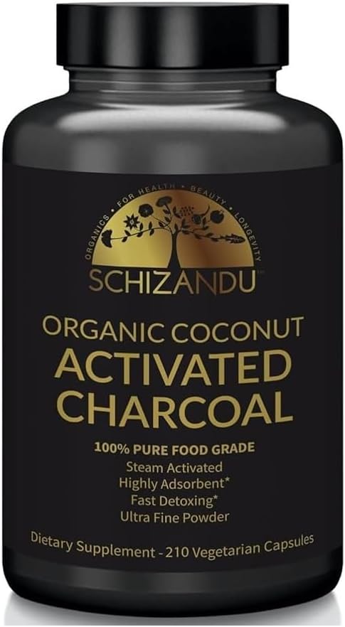 210 Count Schizandu Activated Coconut Charcoal Capsules for Digestive, Oral, and Skin Health