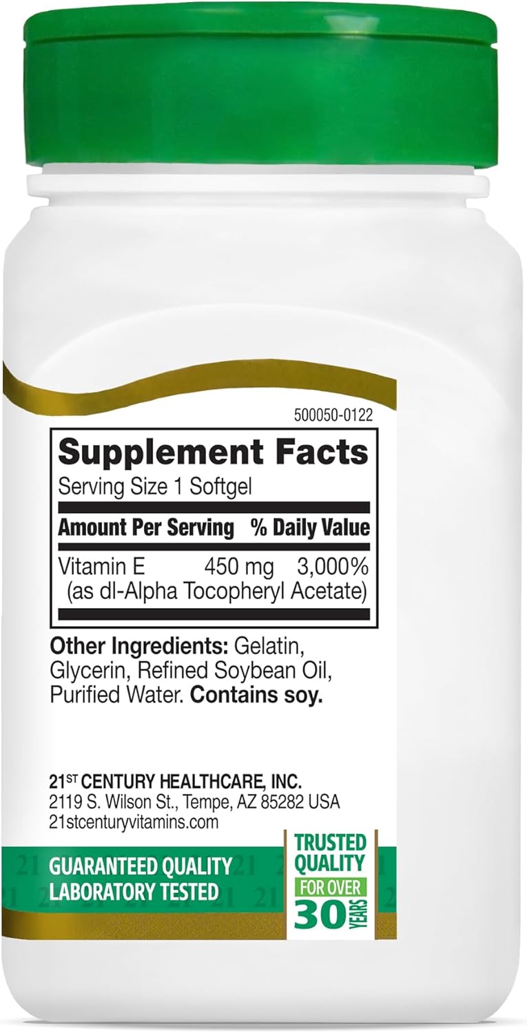 21st Century E 1000 I.U. (Dl-Alpha) Softgels, 55-Count - Vitamin E Supplement for Daily Health Support