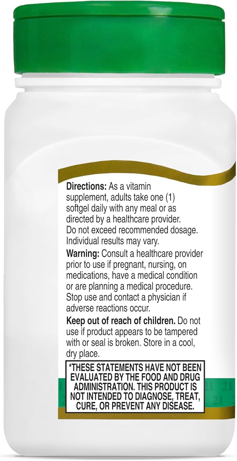 21st Century E 1000 I.U. (Dl-Alpha) Softgels, 55-Count - Vitamin E Supplement for Daily Health Support